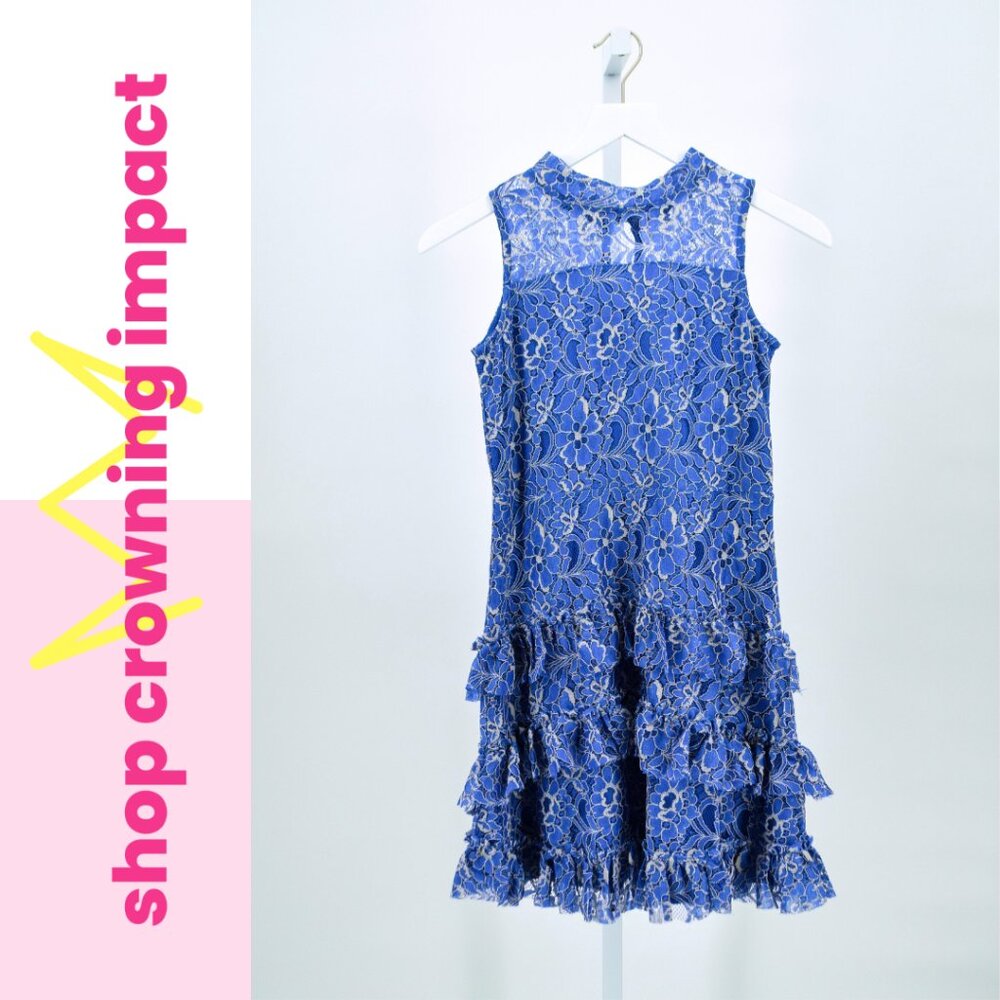 Royal Blue Lace Ruffle Dress - Girl's 14 | Ava & Yelly